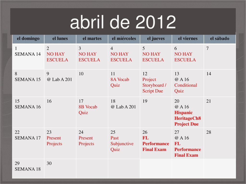 abril de 2012 el domingo el lunes el martes el miércoles el jueves