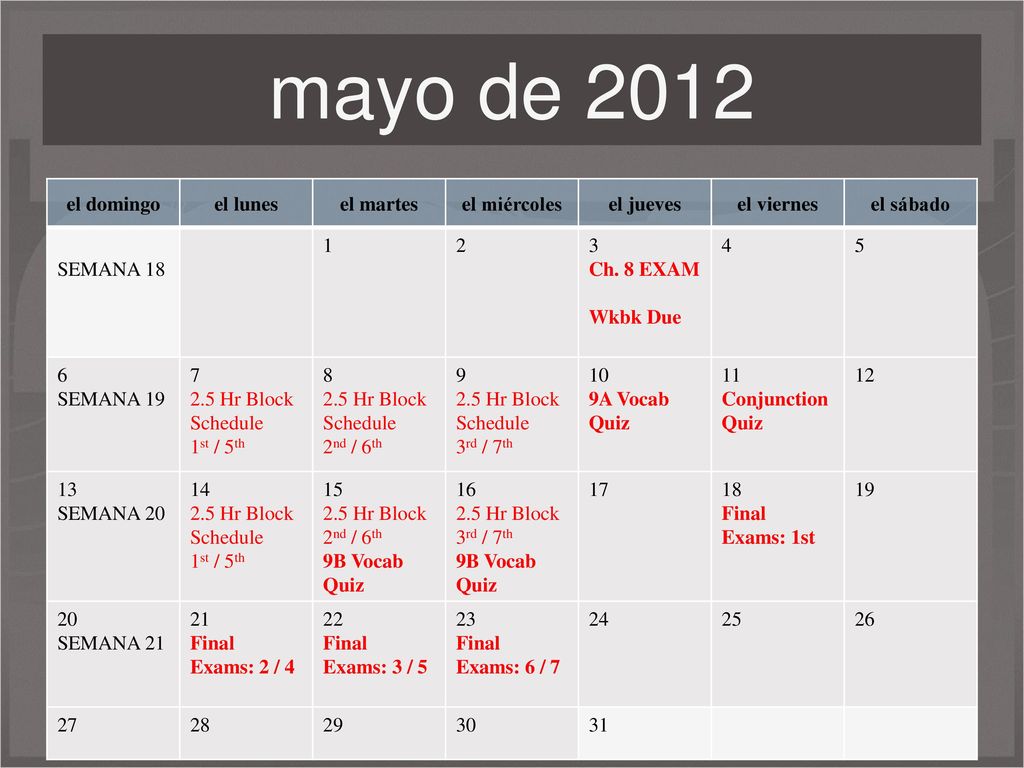 mayo de 2012 el domingo el lunes el martes el miércoles el jueves