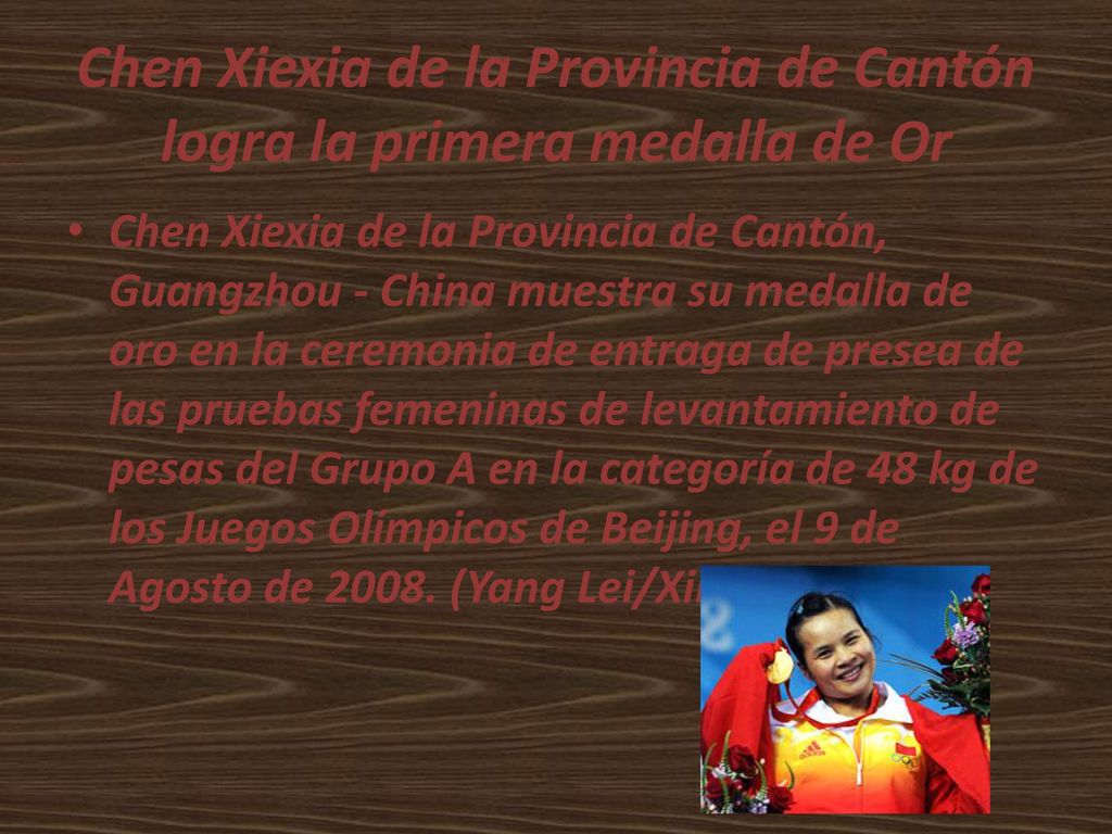 Chen Xiexia de la Provincia de Cantón logra la primera medalla de Or