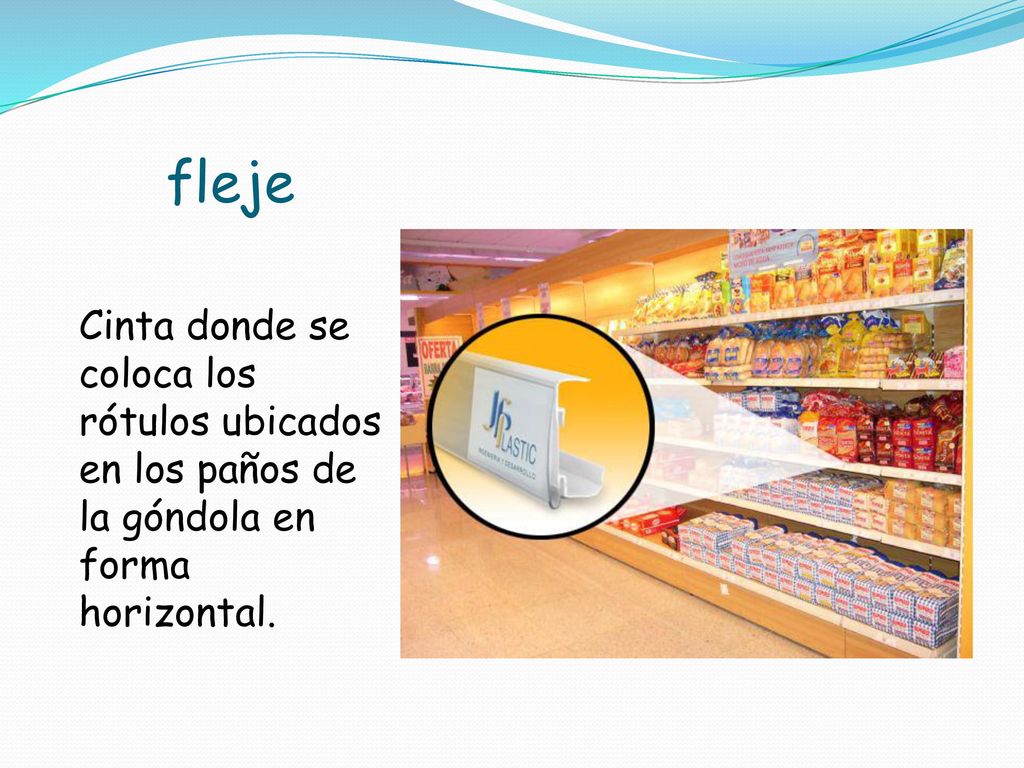 fleje Cinta donde se coloca los rótulos ubicados en los paños de la góndola en forma horizontal.