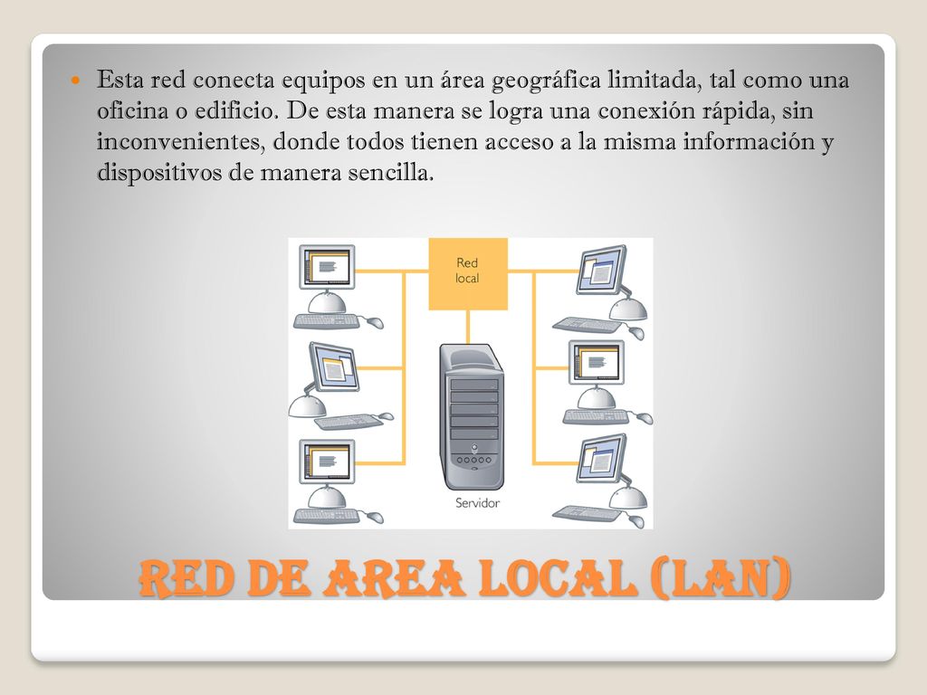Esta red conecta equipos en un área geográfica limitada, tal como una oficina o edificio. De esta manera se logra una conexión rápida, sin inconvenientes, donde todos tienen acceso a la misma información y dispositivos de manera sencilla.
