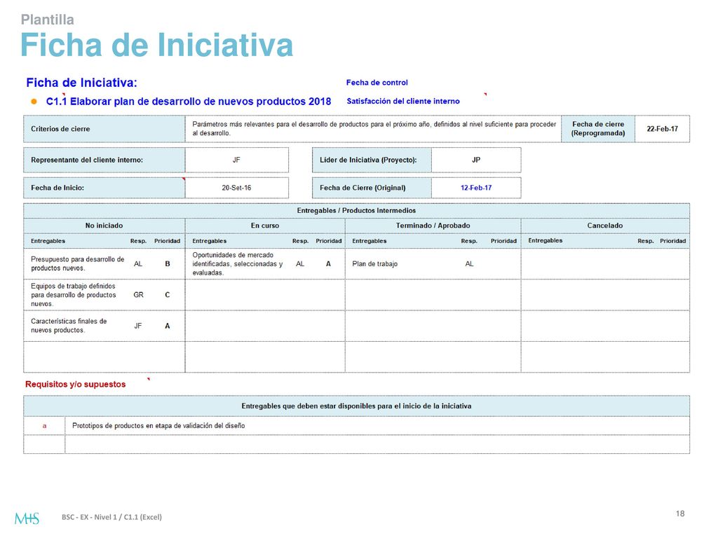 Plantilla Ficha de Iniciativa BSC - EX - Nivel 1 / C1.1 (Excel)