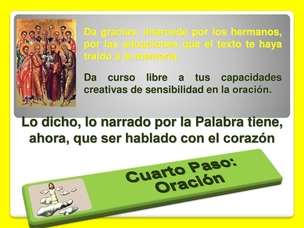 Da gracias, intercede por los hermanos, por las situaciones que el texto te haya traído a la memoria.
