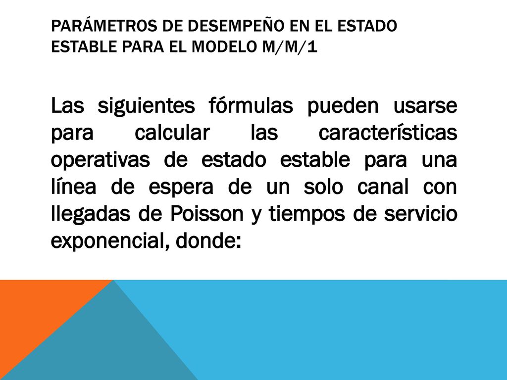 Parámetros de desempeño en el estado estable para el modelo M/M/1