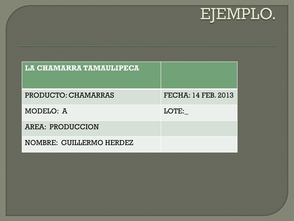 EJEMPLO. LA CHAMARRA TAMAULIPECA PRODUCTO: CHAMARRAS