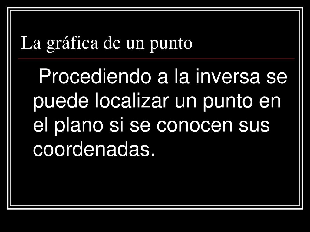 La gráfica de un punto Procediendo a la inversa se puede localizar un punto en el plano si se conocen sus coordenadas.