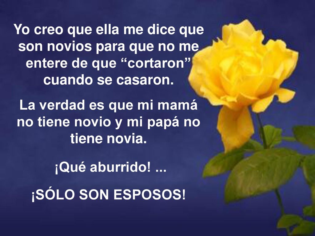 La verdad es que mi mamá no tiene novio y mi papá no tiene novia.