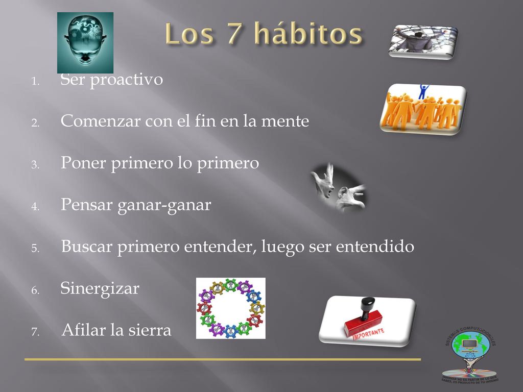 Los 7 hábitos Ser proactivo Comenzar con el fin en la mente