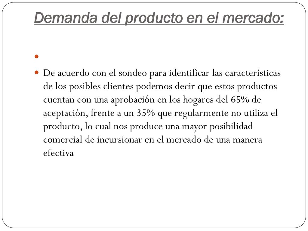Demanda del producto en el mercado: