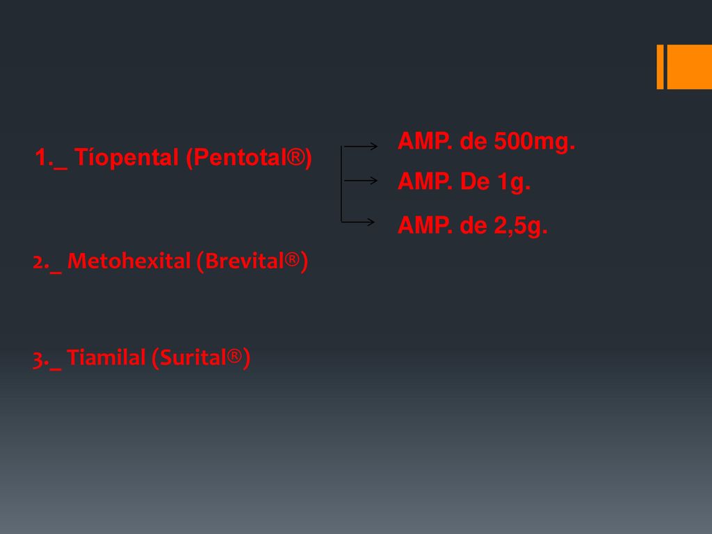 AMP. de 500mg. 1._ Tíopental (Pentotal®) AMP. De 1g.