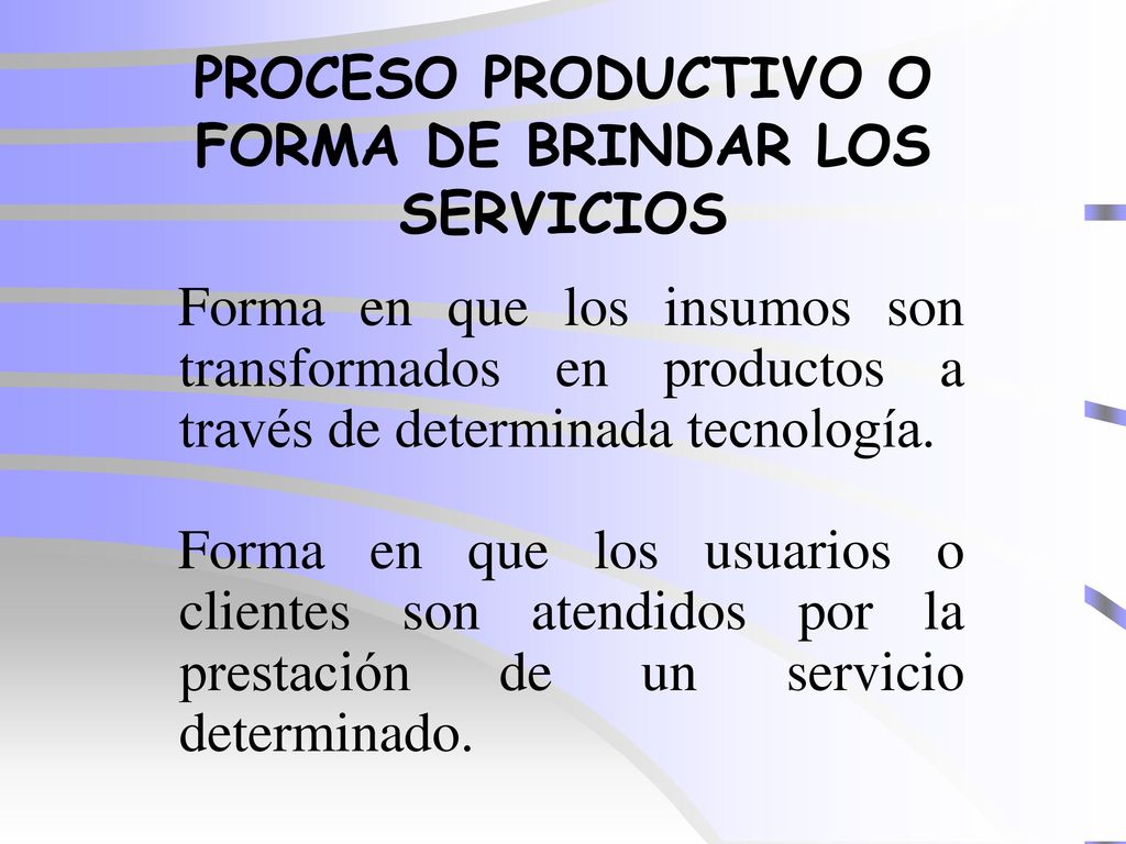 PROCESO PRODUCTIVO O FORMA DE BRINDAR LOS SERVICIOS