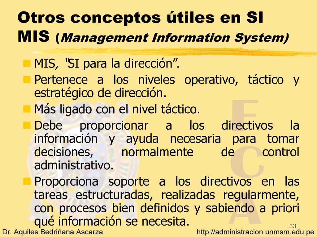 Otros conceptos útiles en SI MIS (Management Information System)