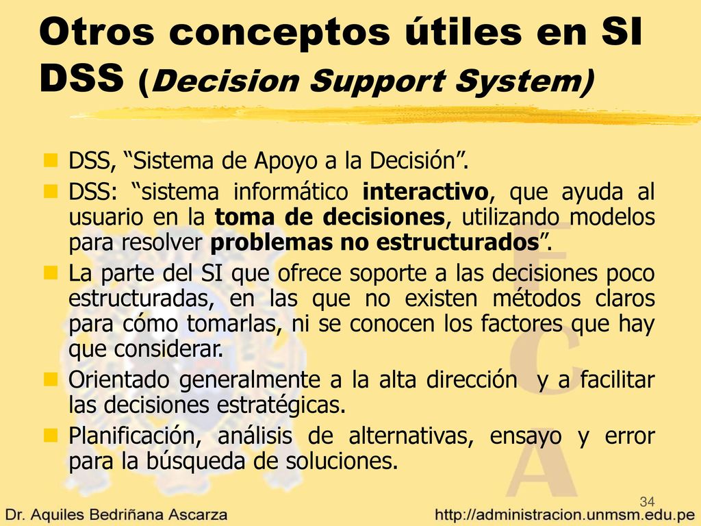 Otros conceptos útiles en SI DSS (Decision Support System)