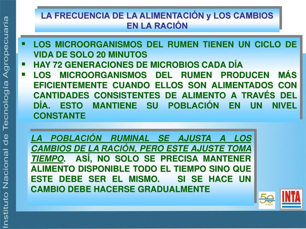 LA FRECUENCIA DE LA ALIMENTACIÓN y LOS CAMBIOS EN LA RACIÓN