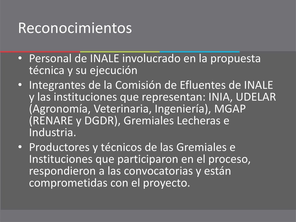Reconocimientos Personal de INALE involucrado en la propuesta técnica y su ejecución.