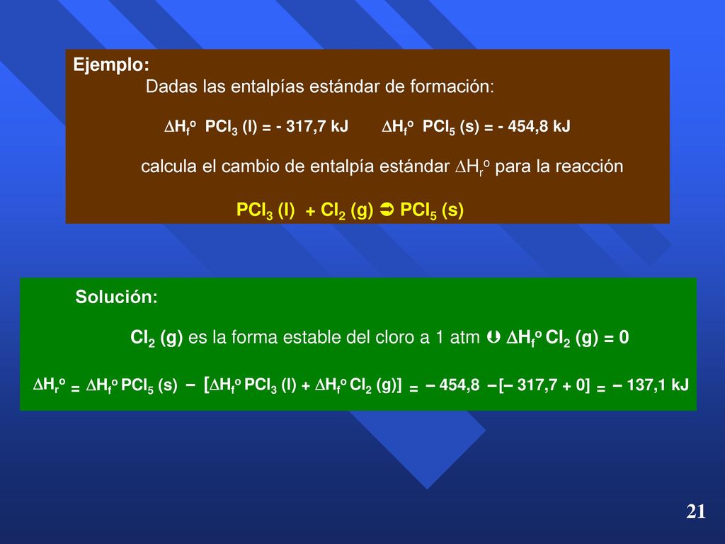Hfo PCl3 (l) = - 317,7 kJ Hfo PCl5 (s) = - 454,8 kJ
