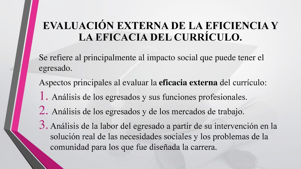 EVALUACIÓN EXTERNA DE LA EFICIENCIA Y LA EFICACIA DEL CURRÍCULO.