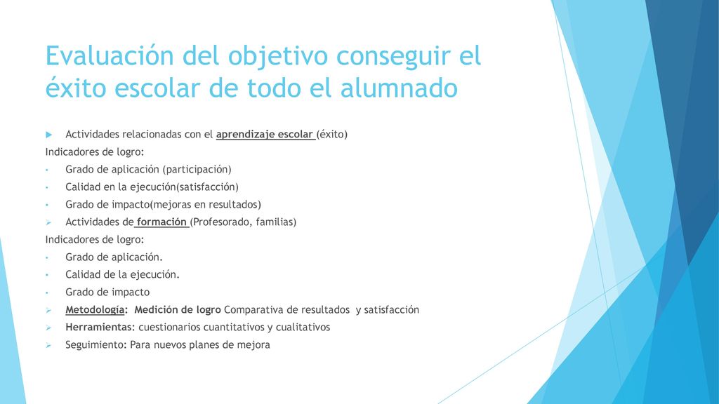 Evaluación del objetivo conseguir el éxito escolar de todo el alumnado