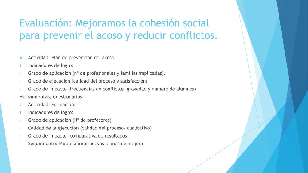 Evaluación: Mejoramos la cohesión social para prevenir el acoso y reducir conflictos.