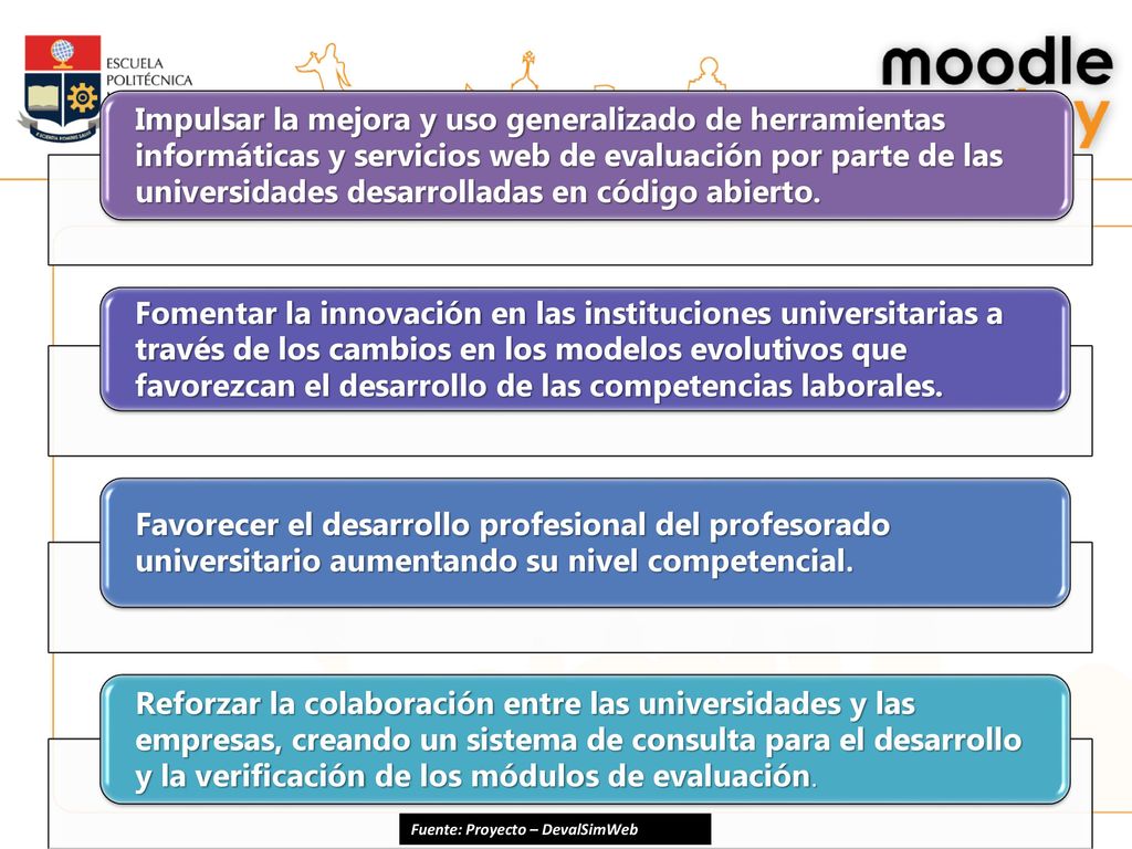 Impulsar la mejora y uso generalizado de herramientas informáticas y servicios web de evaluación por parte de las universidades desarrolladas en código abierto.