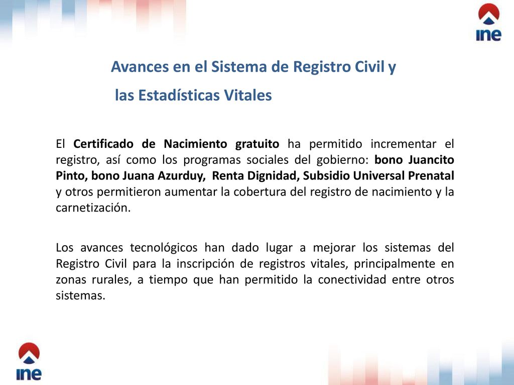 Avances en el Sistema de Registro Civil y las Estadísticas Vitales