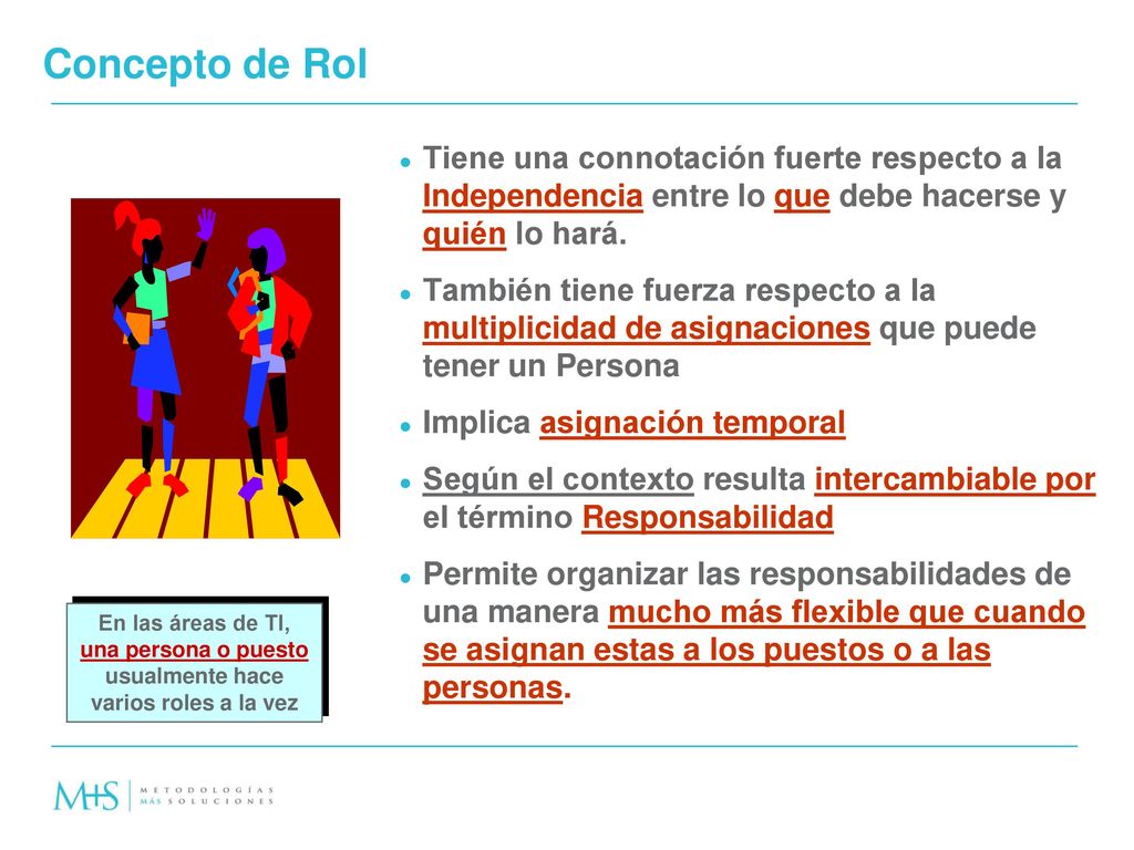 Concepto de Rol Tiene una connotación fuerte respecto a la Independencia entre lo que debe hacerse y quién lo hará.