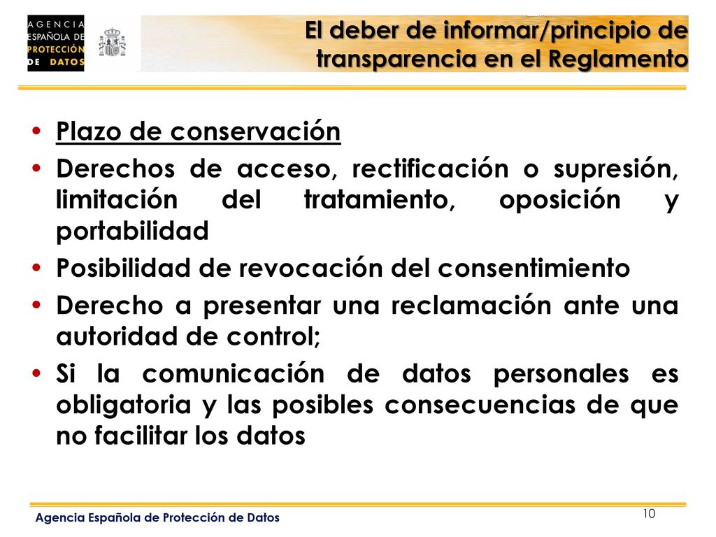El deber de informar/principio de transparencia en el Reglamento