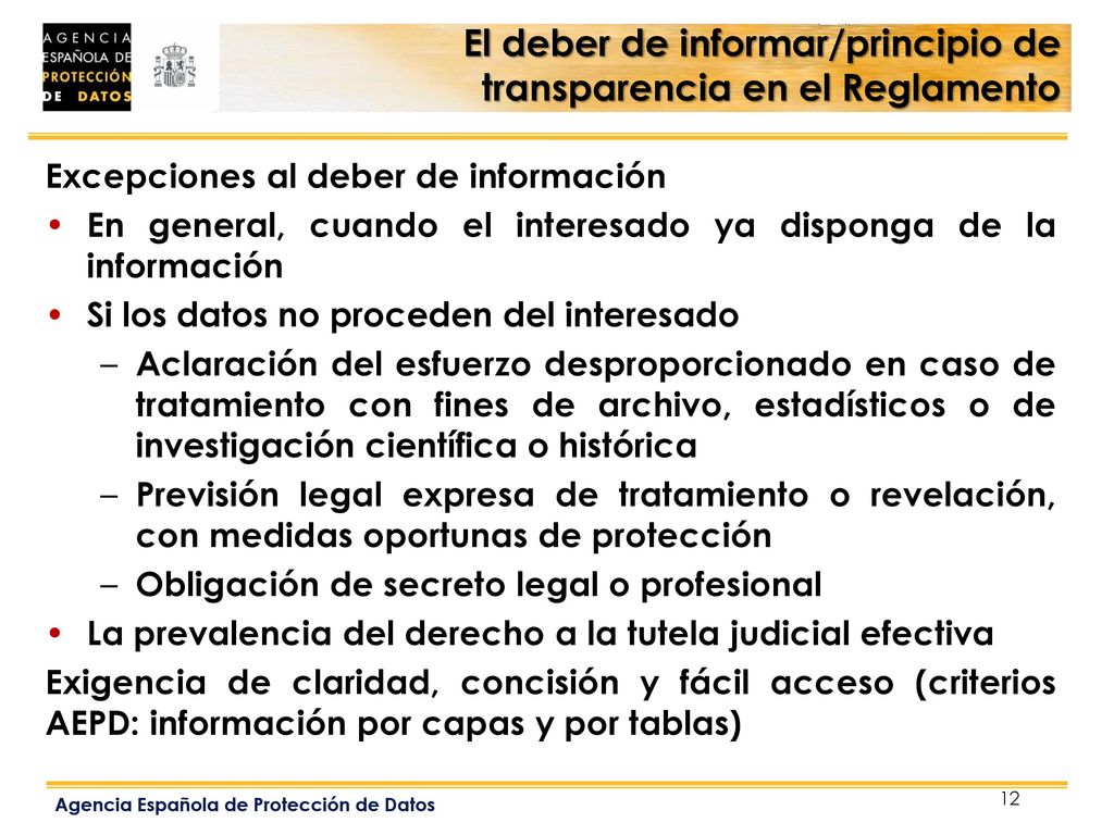 El deber de informar/principio de transparencia en el Reglamento