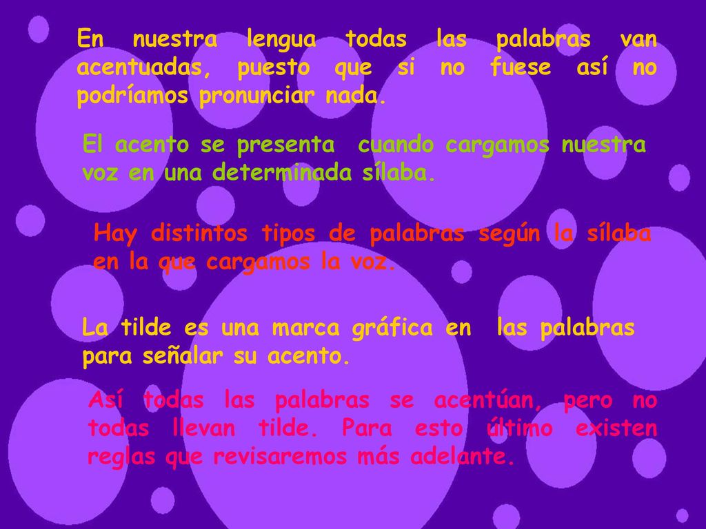 En nuestra lengua todas las palabras van acentuadas, puesto que si no fuese así no podríamos pronunciar nada.