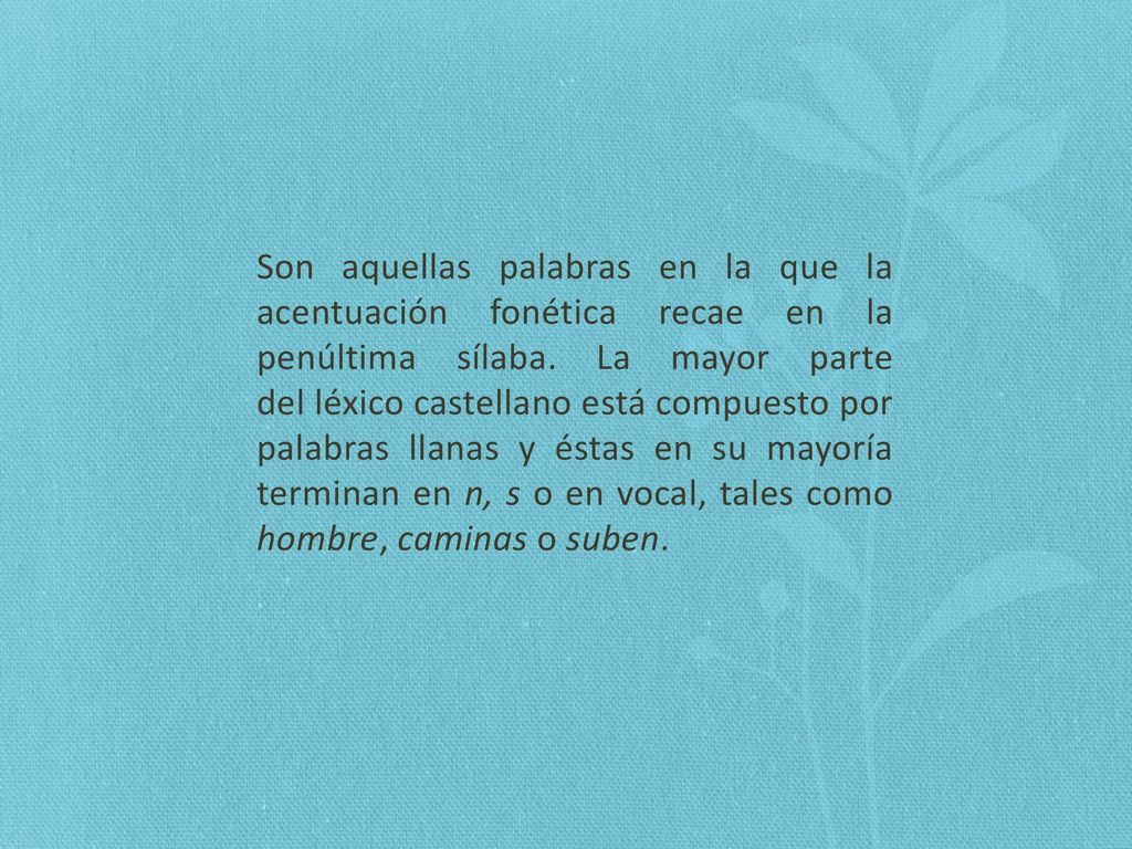 Son aquellas palabras en la que la acentuación fonética recae en la penúltima sílaba.