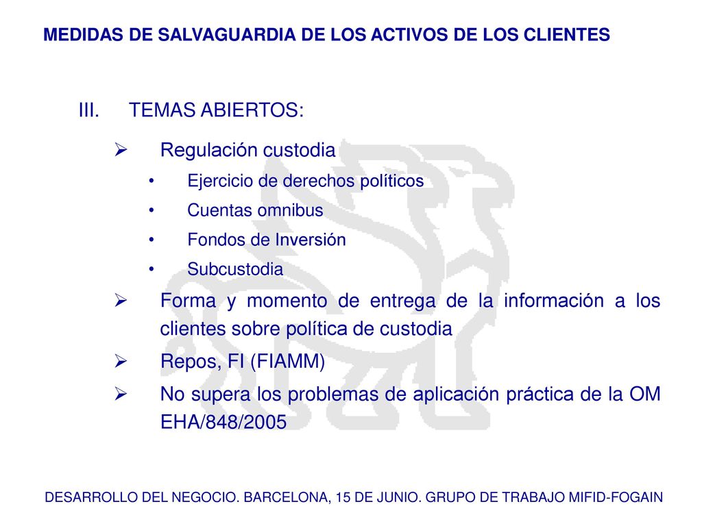 No supera los problemas de aplicación práctica de la OM EHA/848/2005