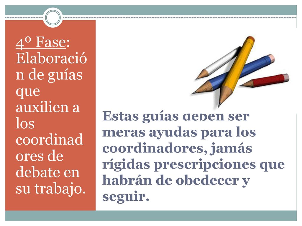 4º Fase: Elaboració n de guías que auxilien a los coordinad ores de debate en su trabajo.
