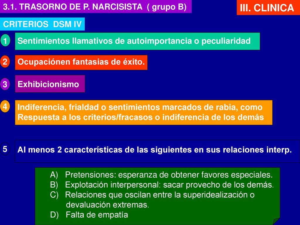 III. CLINICA 3.1. TRASORNO DE P. NARCISISTA ( grupo B)