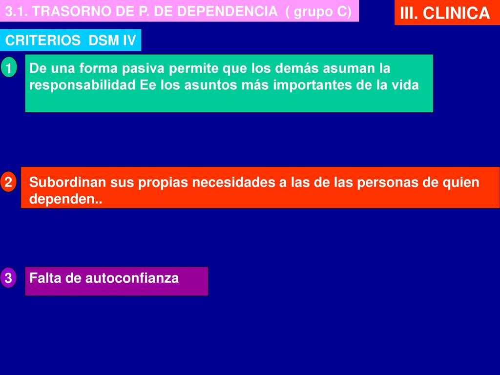 III. CLINICA 3.1. TRASORNO DE P. DE DEPENDENCIA ( grupo C)