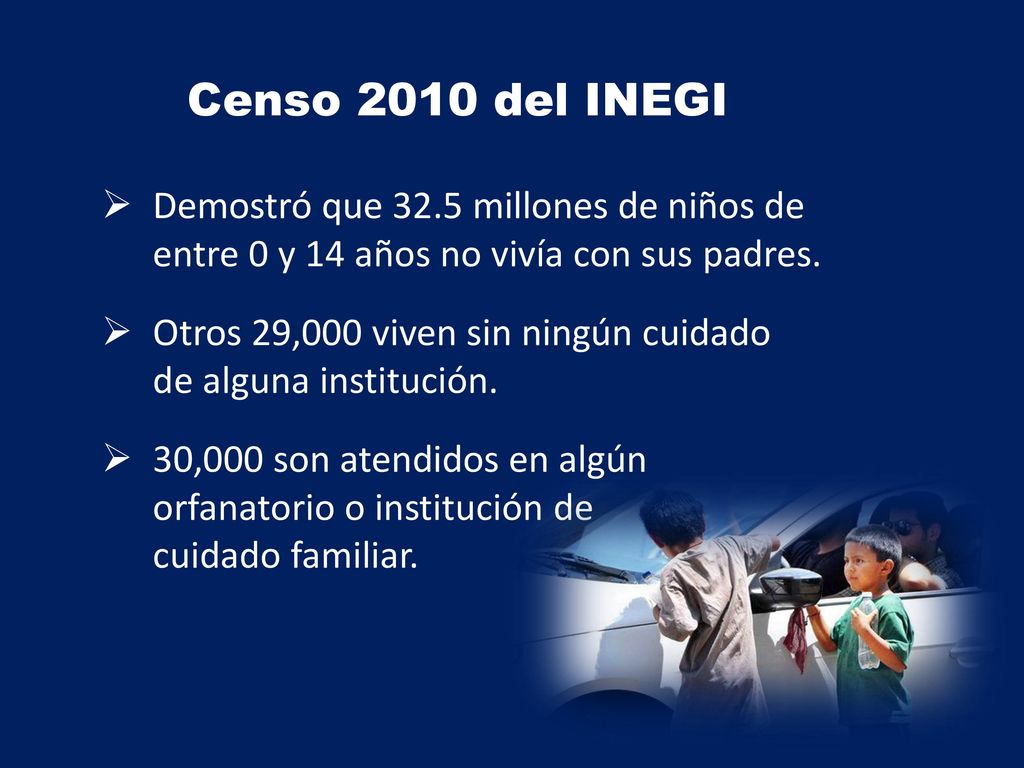 Censo 2010 del INEGI Demostró que 32.5 millones de niños de entre 0 y 14 años no vivía con sus padres.