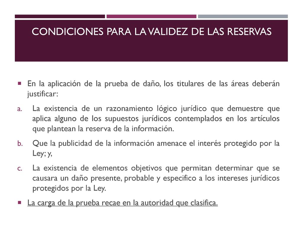 QUE ELEMENTOS SE DEBEN CONSIDERAR AL Condiciones para la validez de las reservas