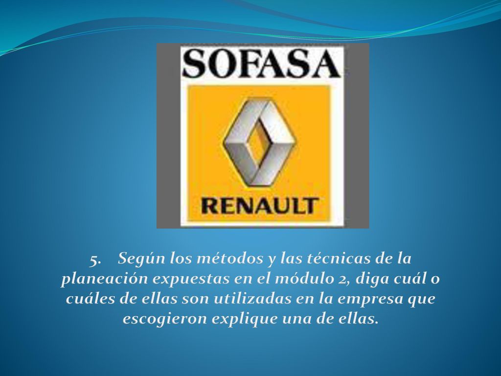 5. Según los métodos y las técnicas de la planeación expuestas en el módulo 2, diga cuál o cuáles de ellas son utilizadas en la empresa que escogieron explique una de ellas.