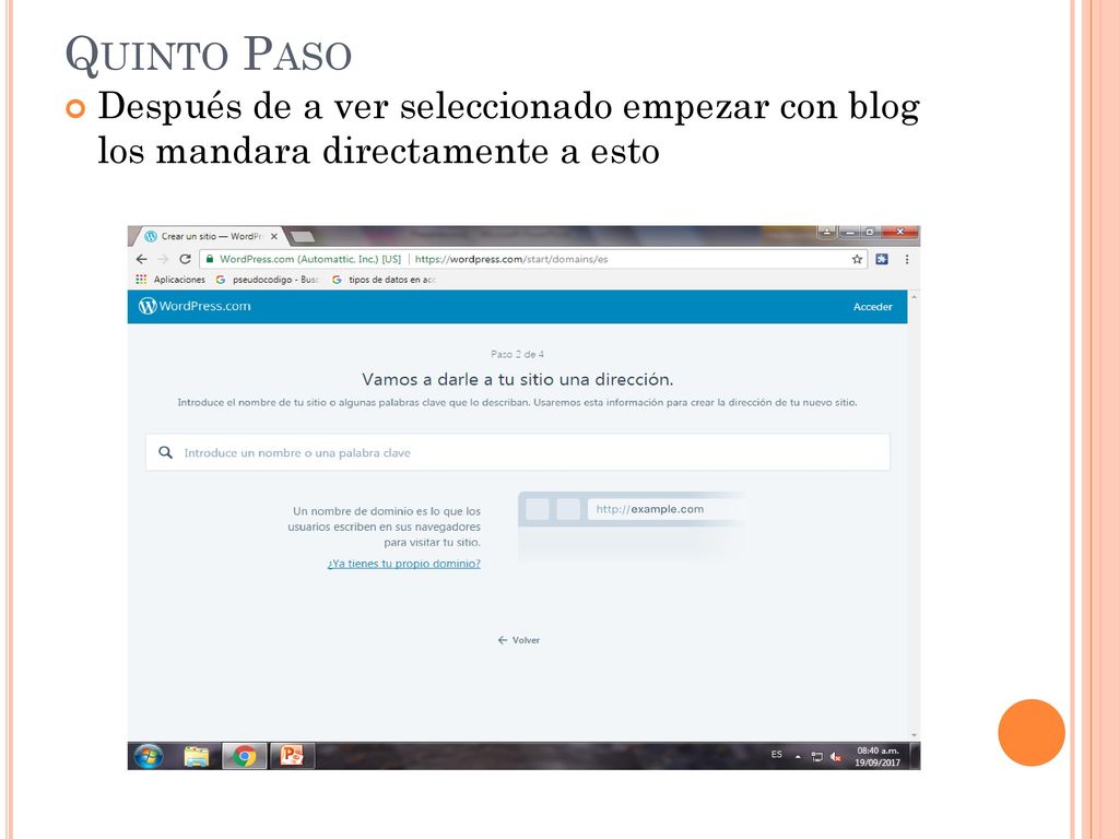 Quinto Paso Después de a ver seleccionado empezar con blog los mandara directamente a esto