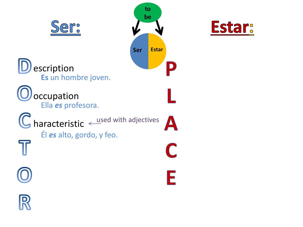 D P O L C A T C E R Ser: Estar: escription occupation haracteristic