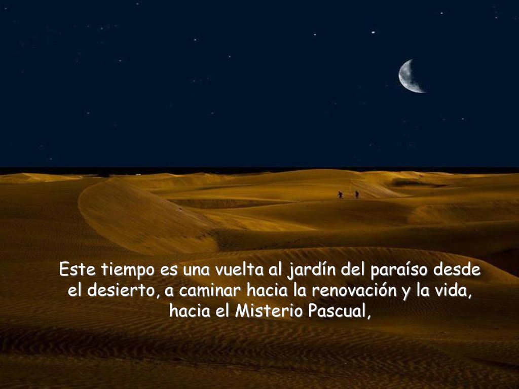 Este tiempo es una vuelta al jardín del paraíso desde el desierto, a caminar hacia la renovación y la vida, hacia el Misterio Pascual,