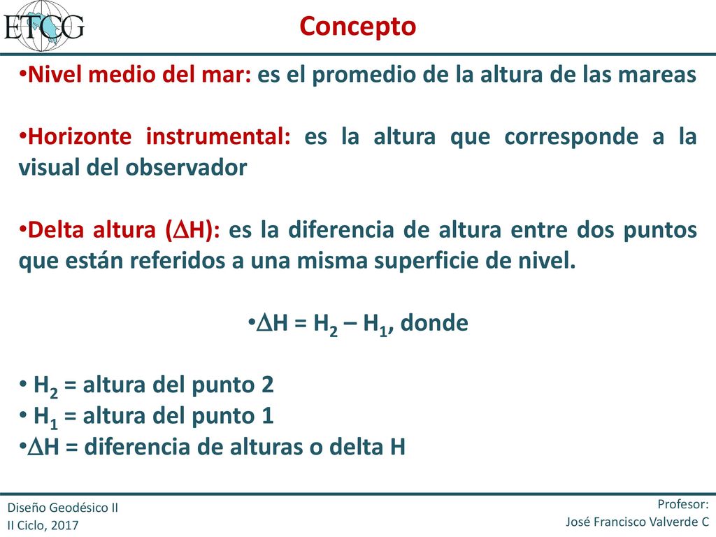 Concepto Nivel medio del mar: es el promedio de la altura de las mareas.