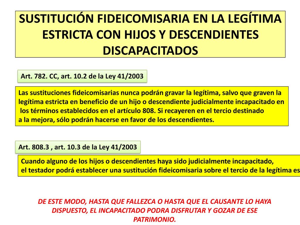 SUSTITUCIÓN FIDEICOMISARIA EN LA LEGÍTIMA ESTRICTA CON HIJOS Y DESCENDIENTES DISCAPACITADOS