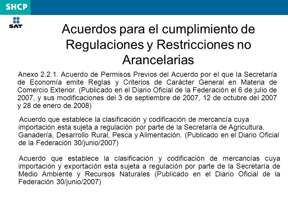 Acuerdos para el cumplimiento de Regulaciones y Restricciones no Arancelarias