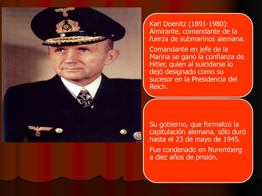 Karl Doenitz ( ): Almirante, comandante de la fuerza de submarinos alemana.