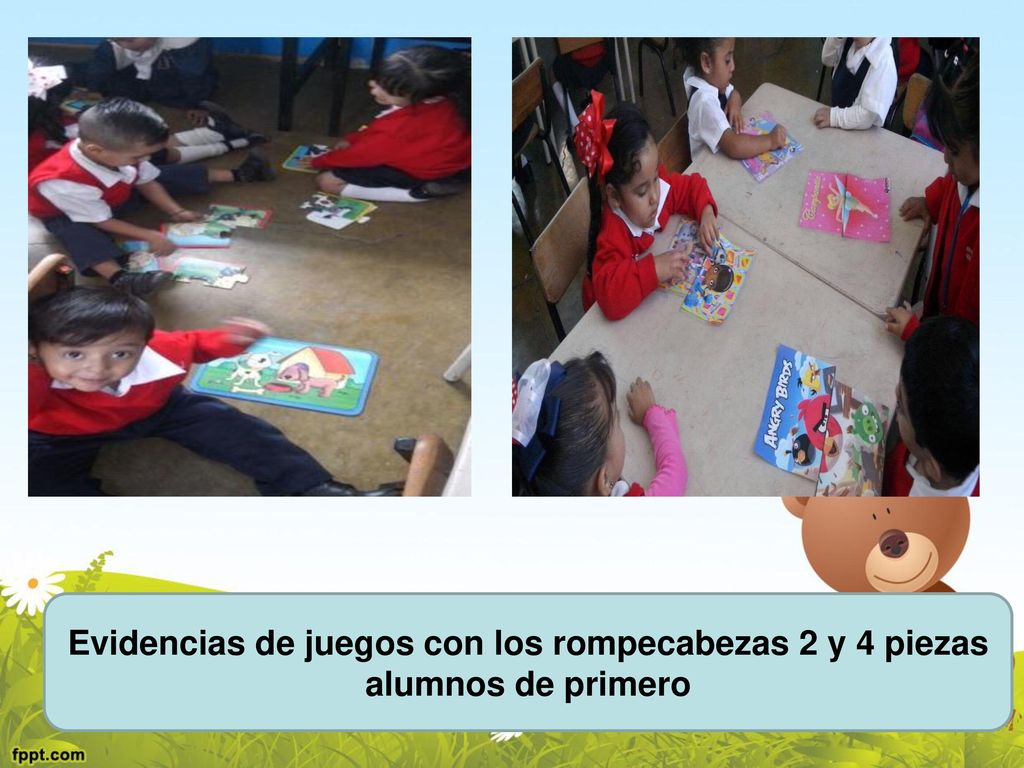 Evidencias de juegos con los rompecabezas 2 y 4 piezas alumnos de primero