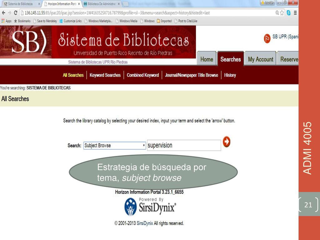 ADMI 4005 Estrategia de búsqueda por tema, subject browse