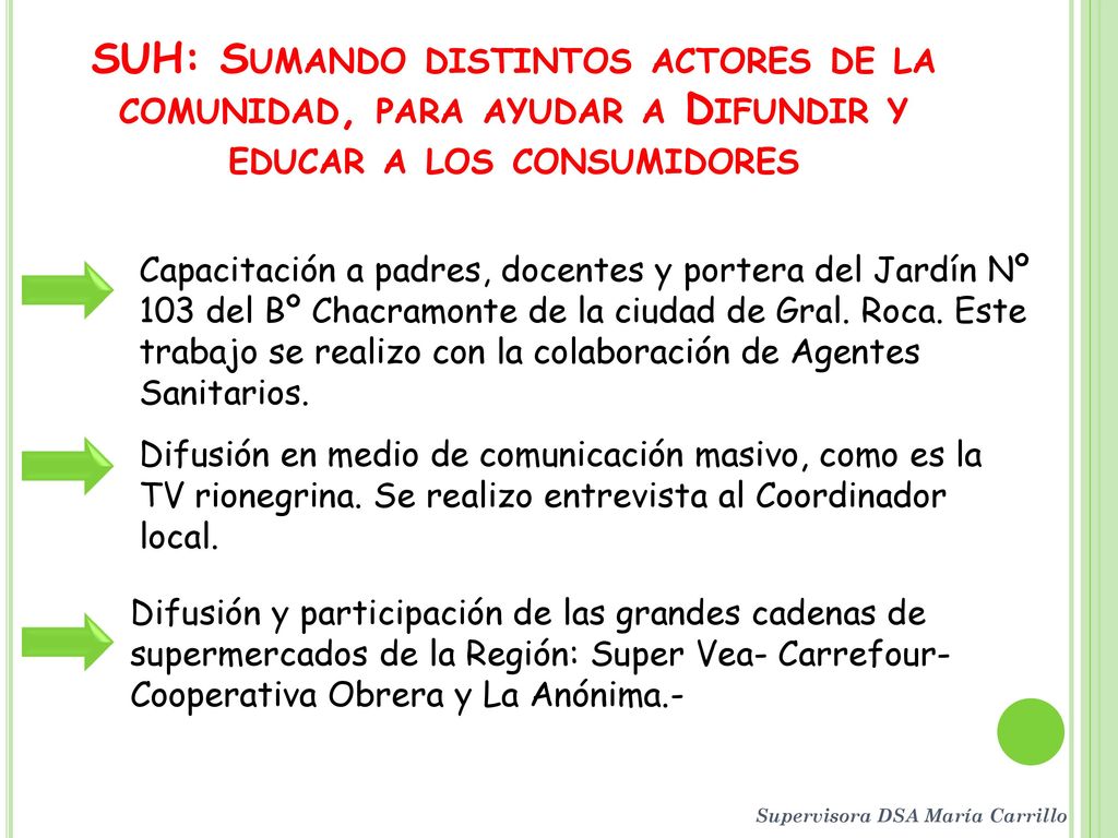 SUH: Sumando distintos actores de la comunidad, para ayudar a Difundir y educar a los consumidores