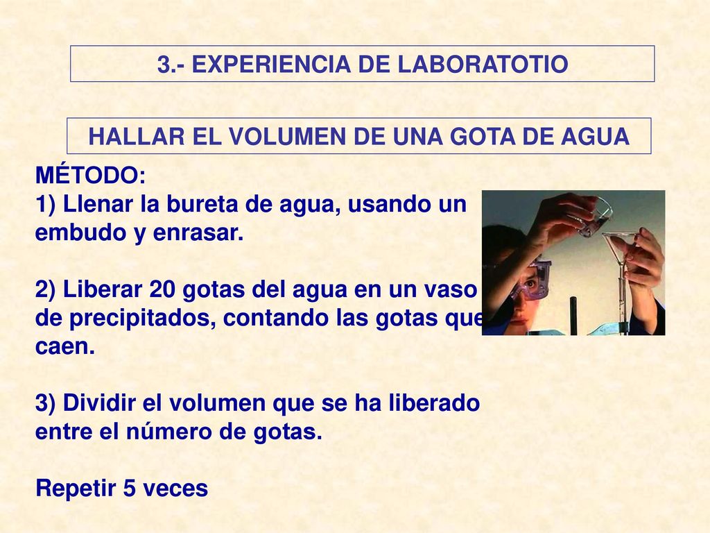 3.- EXPERIENCIA DE LABORATOTIO HALLAR EL VOLUMEN DE UNA GOTA DE AGUA