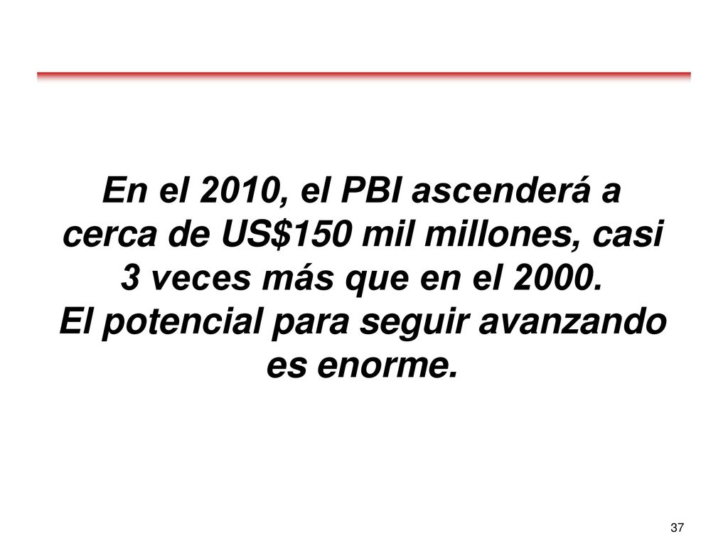 En el 2010, el PBI ascenderá a cerca de US$150 mil millones, casi 3 veces más que en el El potencial para seguir avanzando es enorme.
