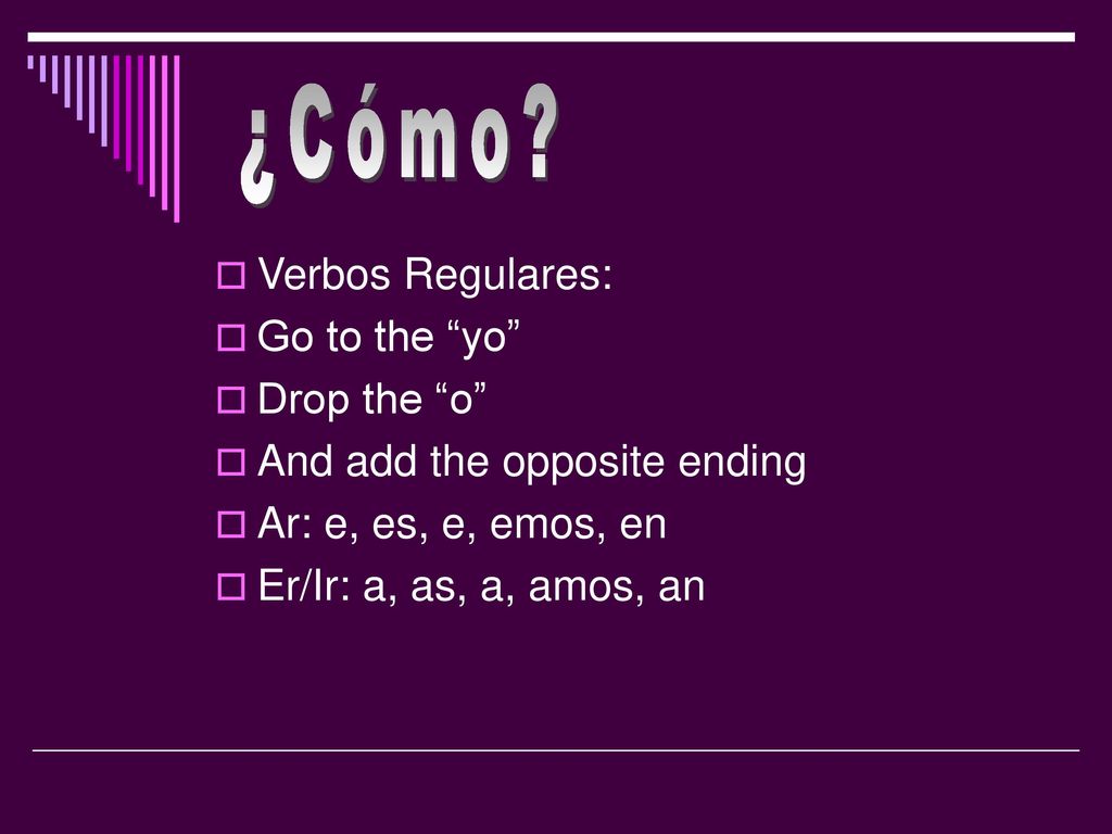 ¿Cómo Verbos Regulares: Go to the yo Drop the o